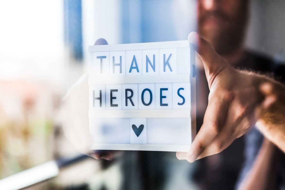 thank heroes concept on the window