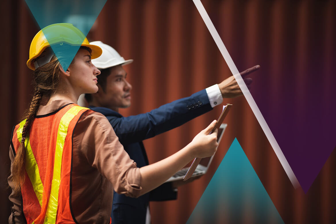 Two workers wearing hardhats