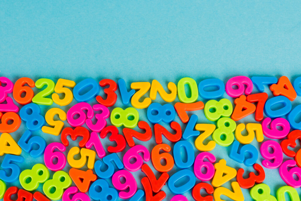 Colourful numbers on blue background